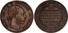 Austria 1 Florin 1875 Old Copper Restrike Příbramský Zlatník PCGS AU
X# M2, N# 33434; Copper 28 mm.; Franz Joseph I; On the reached vertical depth of...