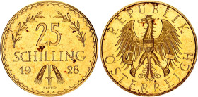 Austria 25 Shillings 1928
KM# 2841, Fr# 521; N# 14763; Gold (.900); First Republic; Mint luster; AUNC