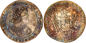 Hungary 1 Taler 1658 KB Postthume
KM# 107, Dav. 3198; Posthumous strike. Ferdinand III (1637-1657), Kremnitz. UNC. Multicolor patina and full mint lu...