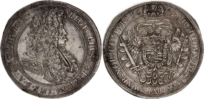 Hungary 1 Taler 1695 KB
KM# 214.8, N# 33903; Silver; Leopold I; AUNC, scratches...