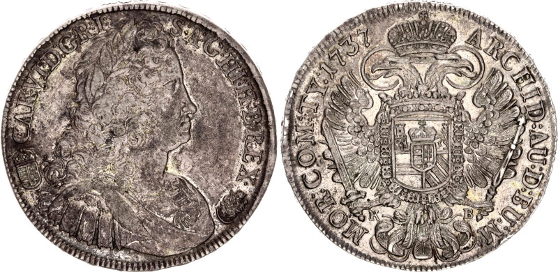 Hungary 1 Taler 1737 KB
KM# 310, N# 33899; Silver., 28.74 g.; Charles III; Mint...