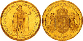 Hungary 10 Korona 1906 KB
KM# 485, N# 10813; Gold (.900) 3.38 g., 19 mm.; Franz Joseph I; AUNC