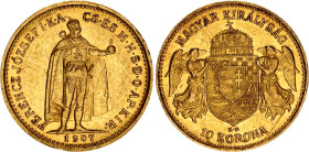 Hungary 10 Korona 1907 KB
KM# 485; Gold (.900) 3.39 g.; Franz Joseph I; Mint: Kremnitz; Mintage 752,217; AUNC