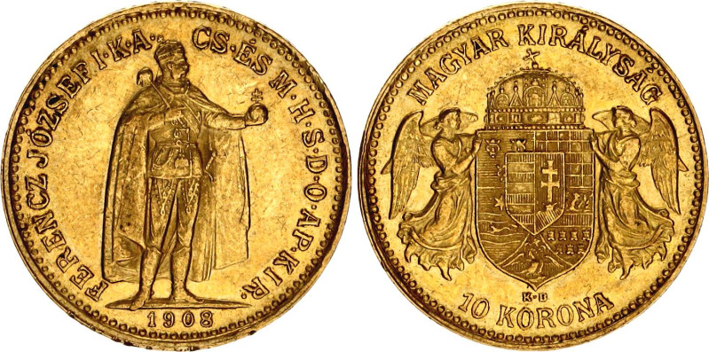 Hungary 10 Korona 1908 KB
KM# 485, N# 10813; Gold., 3.38 g.; Franz Joseph I; Mi...