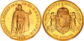 Hungary 100 Korona 1908 KB Restrike PCGS MS68
KM# 491, N# 33828; Gold (.900) 33.87 g.; Franz Joseph I