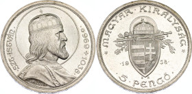 Hungary 5 Pengo 1938 BP
KM# 516, N# 6490; Silver; 900th Anniversary of Death of St. Stephan; UNC, with full mint luster