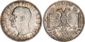 Albania 5 Lek 1939 R
KM# 33, N# 11792; Silver; Vittorio Emanuele III; Rome Mint; UNC with nice toning