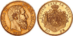 Belgium 20 Francs 1870
KM# 37, N# 7499; Finer beard; Gold (.900) 6.45 g., 21 mm.; Leopold II; XF/AUNC