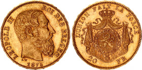Belgium 20 Francs 1875
KM# 37, N# 7499; Finer beard; Gold (.900) 6.45 g., 21 mm.; Leopold II; UNC with mint luster
