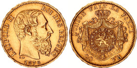 Belgium 20 Francs 1876
KM# 37, N# 7499; Finer beard; Gold (.900) 6.45 g., 21 mm.; Leopold II; XF+