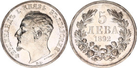 Bulgaria 5 Leva 1892 KB
KM# 15, N# 32250; Silver; Ferdinand I; Kremnitz Mint; UNC with luster.