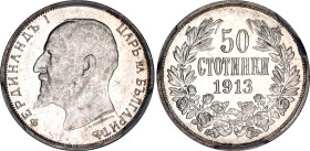 Bulgaria 50 Stotinki 1913 PCGS MS 62 PL
KM# 30, N# 12341; Silver., Prooflike; Ferdinand I