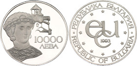 Bulgaria 10000 Leva 1993
KM# 208, N# 60916; Platinum (.999) 15.57 g., 30 mm., Proof; Bulgarian Association with the European Community - Dessislava; ...