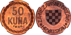 Croatia 50 Kuna 1934 PROBE NGC MS 65 RB
X# 2a, N# 264632; Bronze; Fantasy Coinage; UNC