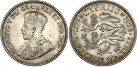 Cyprus 45 Piastres 1928
KM# 19, N# 15505; Silver; George V; 50 Years of Cyprus under British Rule; AUNC/UNC