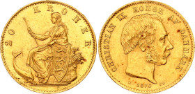 Denmark 20 Kroner 1876 HC CS
KM# 791.1, N# 41928; Gold (.900) 8.96 g.; Christian IX; AUNC