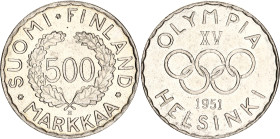 Finland 500 Markkaa 1951 H Rare
KM# 35; N# 10394; Silver; Olympic Games 1952; UNC with minor hairlines