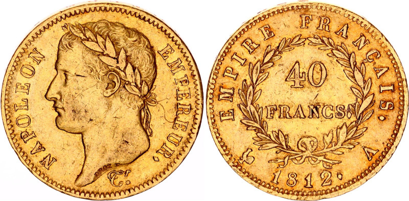 France 40 Francs 1812 A
KM# 696.1, F# 541, N# 8248; Gold (.900) 12.90 g.; Napol...