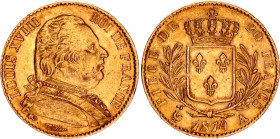 France 20 Francs 1814 A
KM# 706; F# 517; N# 3316; Gold (900); Louis XVIII (1814-1815, 1815-1824); XF+