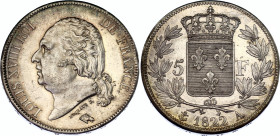 France 5 Francs 1822 A
KM# 711.1, N# 8214; Silver; Louis XVIII; UNC