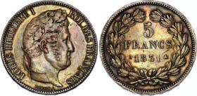 France 5 Francs 1831 B
KM# 736; N# 6003; Silver; Louis Philippe I; Mint: Rouen; VF-XF Toned