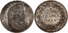 France 5 Francs 1837 B
KM# 749.2, N# 3653; Silver; Louis-Philippe I; UNC