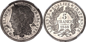 France 5 Francs 1848 ESSAI NGC MS 63
Maz. 1279A; White metal; Republic; UNC, Prooflike