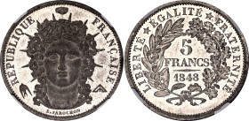 France 5 Francs 1848 ESSAI NGC MS 64
Maz. 1280B; White metal; Republic; UNC, Prooflike