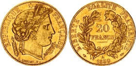 France 20 Francs 1850 A
KM# 762, F# 529, N# 8003; Gold (.900) 6.45 g.; 2nd Republic; Paris Mint; AUNC