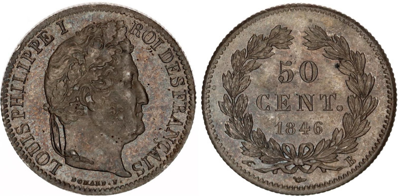 France 50 Centimes 1846 B PCGS MS 66
KM# 768.2; Silver; Louis Philippe I; With ...