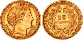 France 10 Francs 1851 A
KM# 770, F# 504/3, N# 23246; Gold (.900) 3.23 g.; 2nd Republic; Paris Mint; VF-XF