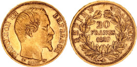France 20 Francs 1859 A
KM# 781.1, F# 531, N# 3390; Gold (.900) 6.45 g.; Napoleon III; Paris Mint; XF
