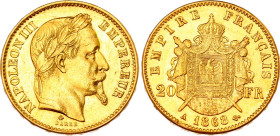 France 20 Francs 1868 A
KM# 801.1, N# 6718; Gold 6.44 g.; Napoleon III; AUNC