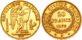France 20 Francs 1876 A
KM# 825, N# 3654; Gold 6.45 g.; XF