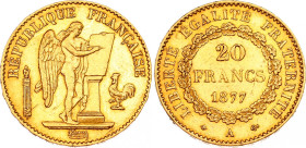France 20 Francs 1877 A
KM# 825, N# 3654; Gold 6.43 g.; XF