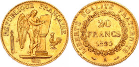 France 20 Francs 1890 A
KM# 825, N# 3654; Gold 6.42 g.; XF