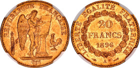 France 20 Francs 1896 A NGC MS 64
KM# 825, N# 3654; Gold (.900) 6.45 g.; Mint: Paris; UNC