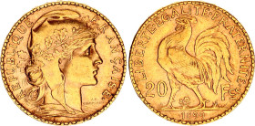 France 20 Francs 1899
KM# 847, N# 7022; Gold (.900) 6.45 g., 21 mm.; Marianne; XF