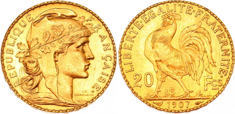 France 20 Francs 1907
KM# 857, N# 2230; Gold 6.44 g.; AUNC