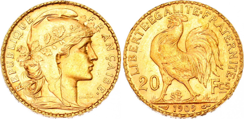 France 20 Francs 1909
KM# 857, N# 2230; Gold 6.44 g.; AUNC