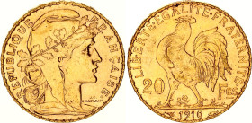 France 20 Francs 1910
KM# 857, F# 535/4, N# 2230; Gold (.900) 6.45 g.; Marianne Rooster; XF-AUNC