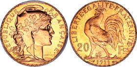 France 20 Francs 1911 PCGS MS 65
KM# 857, N# 2230; Gold (.900) 6.45 g., 21 mm.; With full mint luster