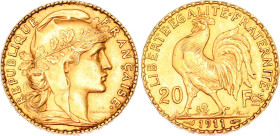 France 20 Francs 1911
KM# 857, N# 2230; Gold 6.45 g.; AUNC