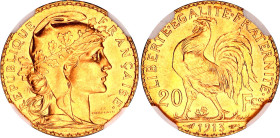 France 20 Francs 1913 NGC MS 65
KM# 857, N# 2230; Gold (.900) 6.45 g., 21 mm.; Marianne