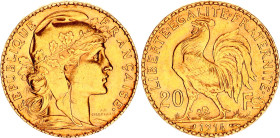 France 20 Francs 1914
KM# 857, N# 2230; Gold (.900) 6.45 g., 21 mm.; Marianne; XF/AUNC with minor hairlines