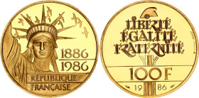 France 100 Francs 1986
KM# 960b, N# 8174; Gold (.920) 17.00 g., Proof; 100th Anniversary of the Statue of Liberty; Mintage 17'000