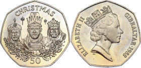 Gibraltar 50 Pence 1988
KM# 19, N# 42733; CuNi; Elizabeth II; Christmas; UNC
