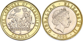 Gibraltar 2 Pounds 2000 AA
KM# 764, N# 14627; Bimetallic; Elizabeth II; The Labours of Hercules Series - The Cattle of Geryon; UNC