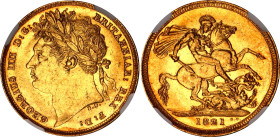Great Britain 1 Sovereign 1821 NGC MS 62
KM# 682, Sp# 3800, N# 13182; Gold (.917) 7.99 g.; George IV; UNC, full mint luster. Very rare in this condit...