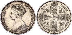 Great Britain Gothic Florin 1859
KM# 746.1, N# 4840; Silver; Victoria; AUNC, Toning